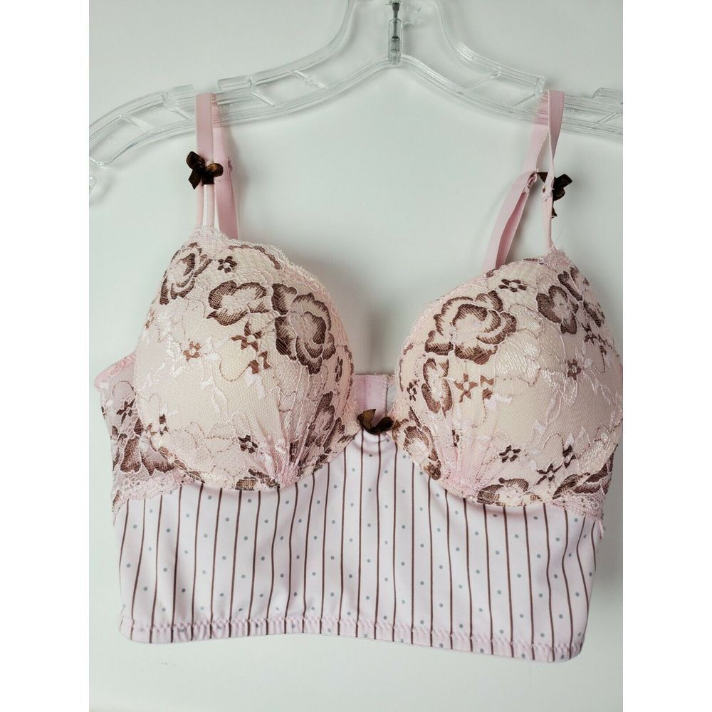 Sophie b. 34C Pink Lace Bustier Longline Bra Underwire Padded Adjustable